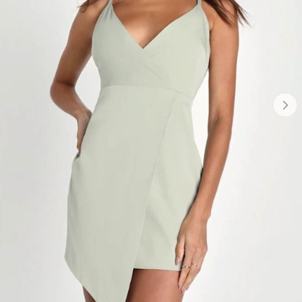 Sage Green Satin Asymmetrical Mini Dress